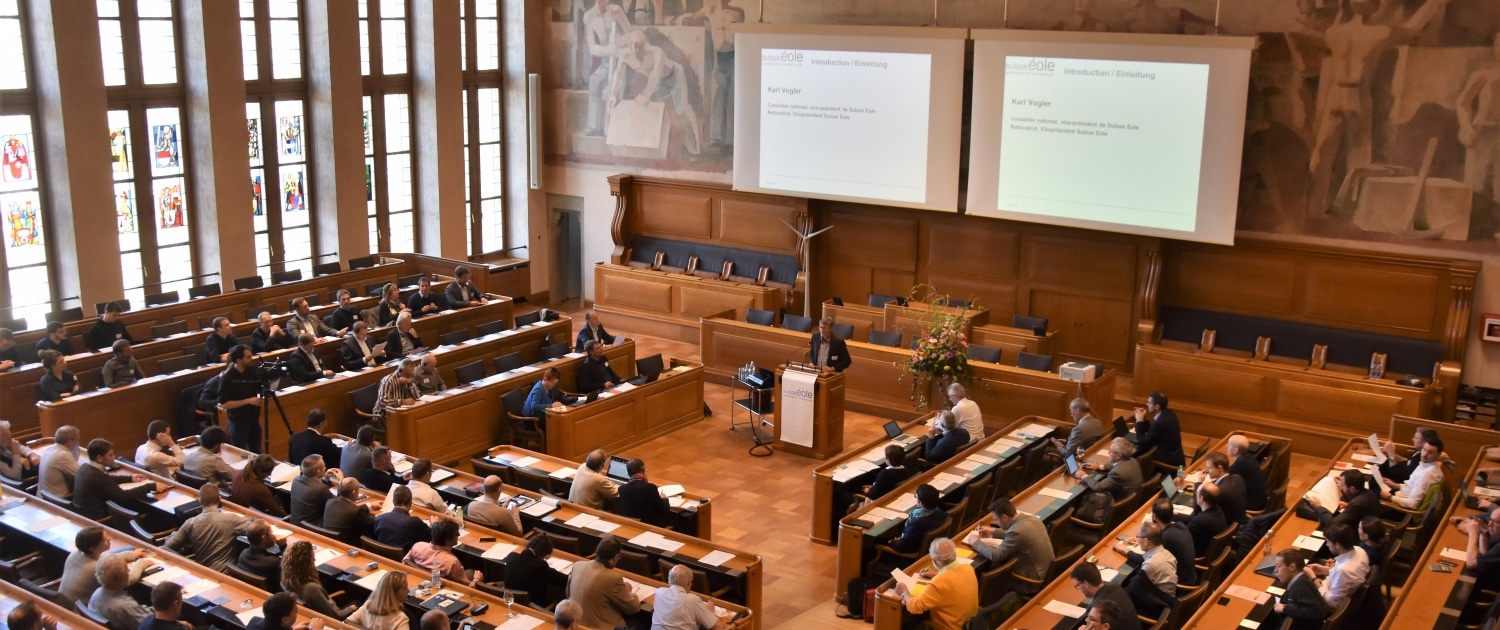 Windenergiekongress 2019 im Saal des Grossen Rats des Kantons Bern